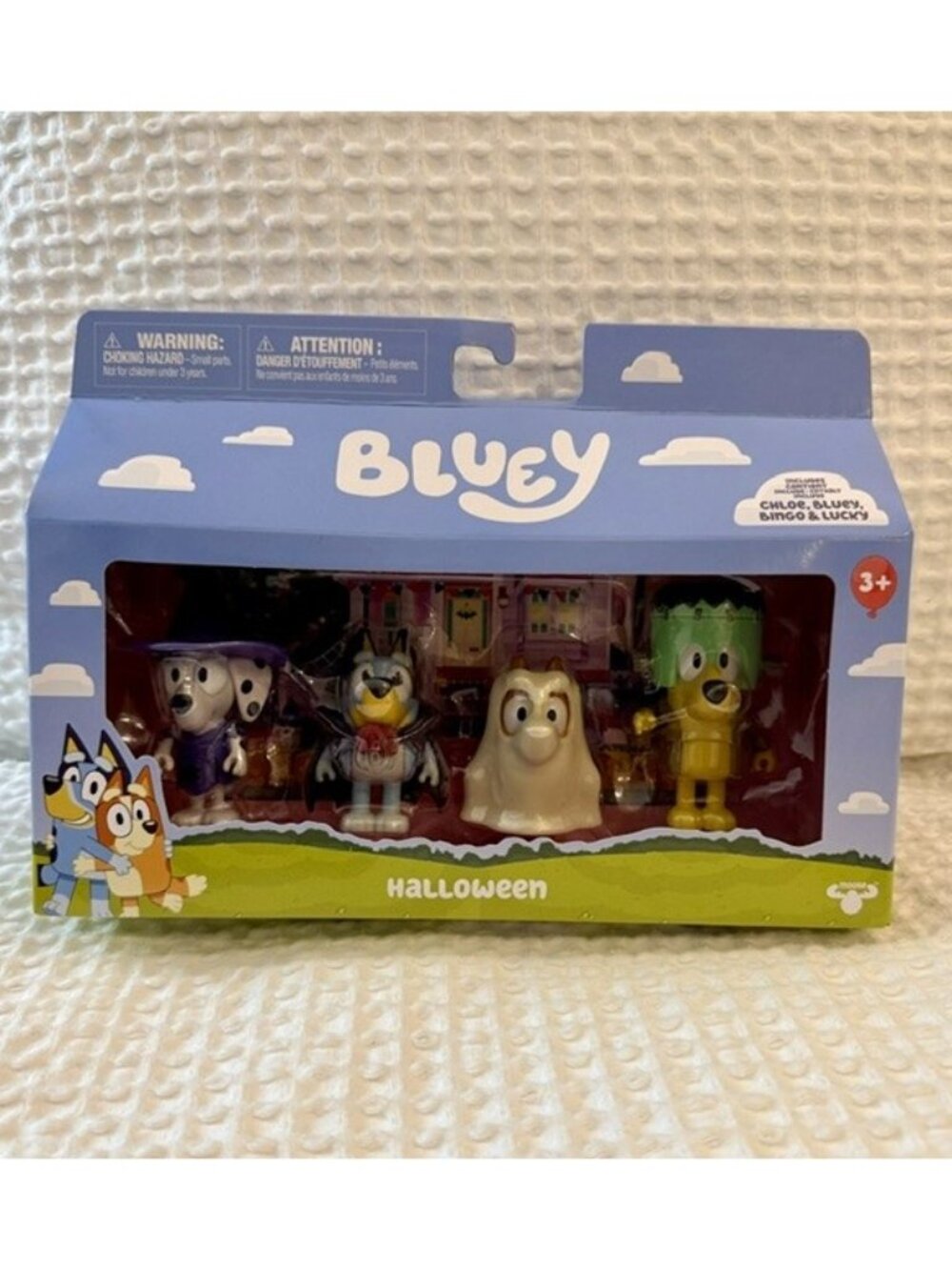 Brand New Bluey Halloween 4 Figure Pack Costume Party Toy Set Dressed Up